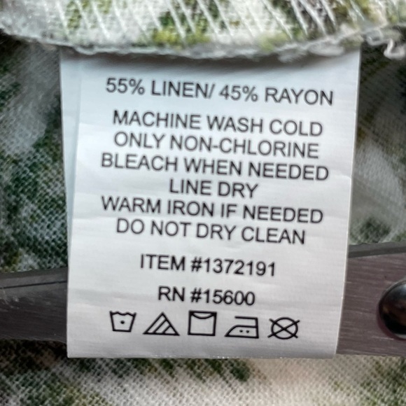 BRIGGS Drawstring Shorts Linen Blend White/Green Palm Trees Size: S - Picture 7 of 10